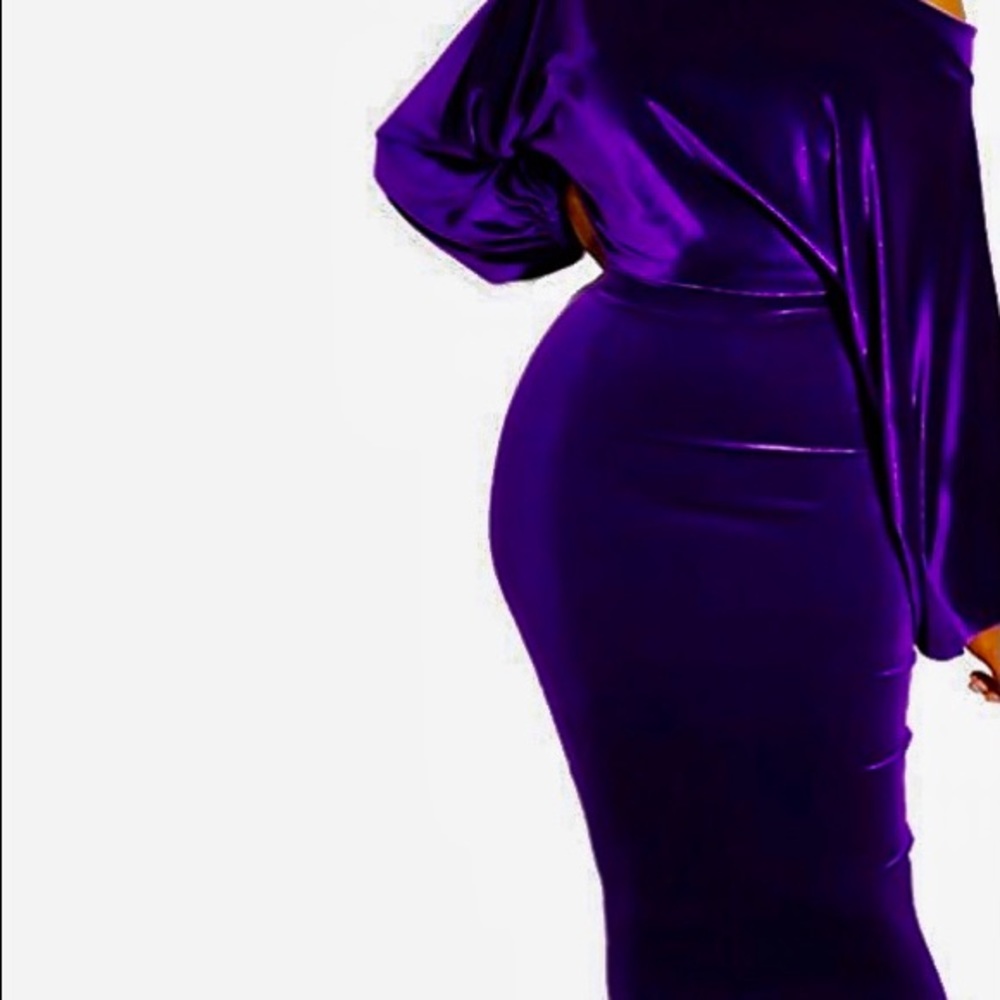 Royal purple long sleeve velvet dress